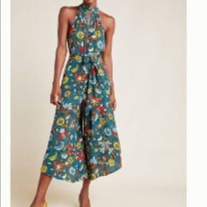 Anthropologie Teal Halter Jumpsuit